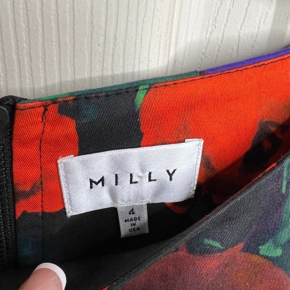 Milly Floral Abstract Colorful Black Mini Dress Size 4 - Picture 4 of 12